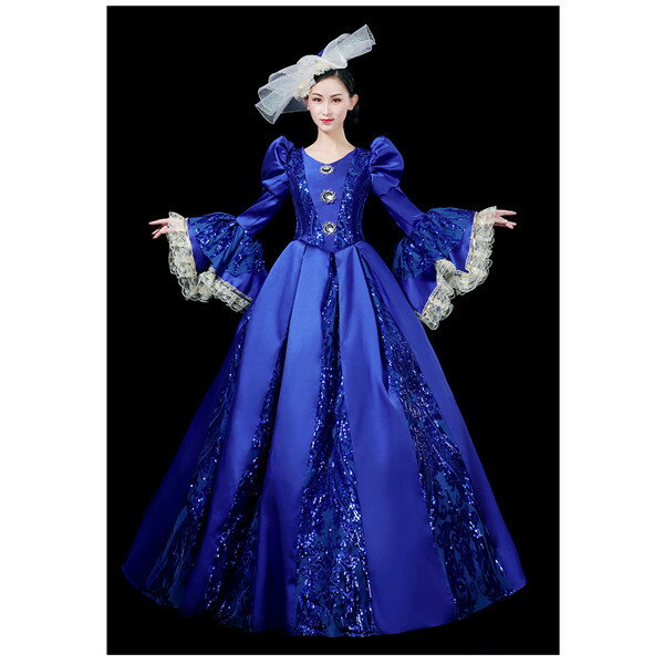 中世ヨーロッパ貴族 ロココ ドレス 貴族 お姫様ドレス プリンセスライン 貴婦人 貴族 服 プリンセスライン 学園祭 紺色 文化祭 舞踏会 S/M/L d9280c0c0d4