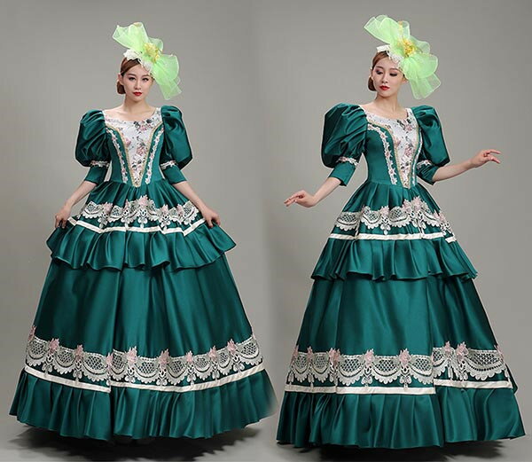 舞台服 ステージ衣装 プリンセスライン 演劇 ドレス 宮廷服ドレス ダークグリーン オペラ声楽 ハロウィン 中世貴族風 豪華お姫様ドレス 舞台衣装やステージ衣装