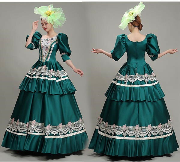 舞台服 ステージ衣装 プリンセスライン 演劇 ドレス 宮廷服ドレス ダークグリーン オペラ声楽 ハロウィン 中世貴族風 豪華お姫様ドレス 舞台衣装やステージ衣装