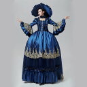 貴族ドレス ワンピース ヨーロッパ 西洋ドレス 劇場 中世貴族風 青 宮廷ドレス 王族服 舞台 オペラ声楽 厚サテン パーティー 演奏会 豪華 ステージ衣装 サ...