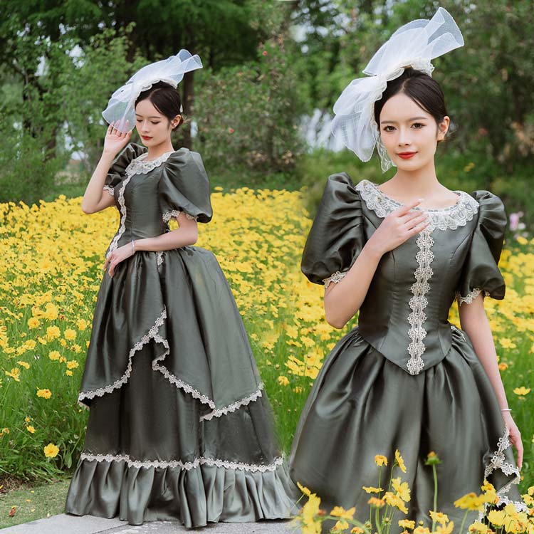 樂天商城 - 貴族 衣装 王族服 カラードレス 貴族ドレス ステージ衣装としても最適 ビリジャン お姫様ドレス+頭飾り 中世貴族風 新劇演出 現代劇演出 ヨーロッパ風 結婚式 演出服 パーティードレス サイズ指定 パニエ追加可グローリーパーク