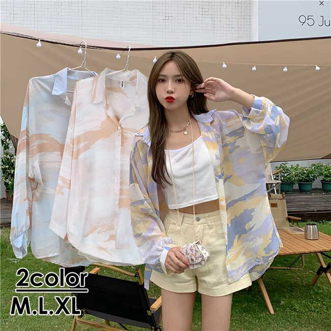 ★2点以上300円OFF★アロハシャツ レディース 半袖 おしゃれ 大人 トップス 開襟シャツ 長袖 ゆったり リゾート 夏 レトロ シフォン コーディネート ピンク ブルー 日焼け止め 普段使い 旅行 海 デート M/L/XLグローリーパーク