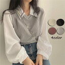 トップス パフスリーブ フェイクツーピース 可愛い ガーリー きれいめ フェミニン 春 トップス 韓国 シフォン袖