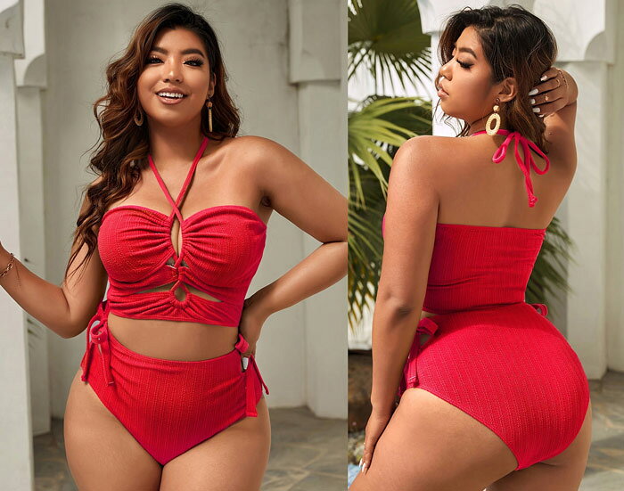 ★500円OFFクーポン配布中★ 大きいサイズ 水着 無地 ビキニ プラスサイズ レディース ぽっちゃり bikini ハイウエスト 体型カバー ママ水着 2点セット 3L 4L 5L 6L大きな胸OK かわいいグローリーパーク glorypark-10021817 パーティードレス通販 GloryPark サンプル画像3