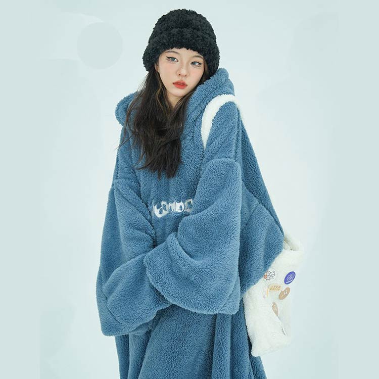 ボア付き 着る毛布 毛布が着られる フード付き レディース 寒さ対策 ボア 全身を包んで暖かい 特大サイズ もこもこ おしゃれな部屋着 寝具 あったか 長袖 秋冬 パジャマ 家にいる 暖かい 厚手 冬 クリスマスプレゼントグローリーパーク glorypark-10018994 パーティードレス通販 GloryPark サンプル画像3