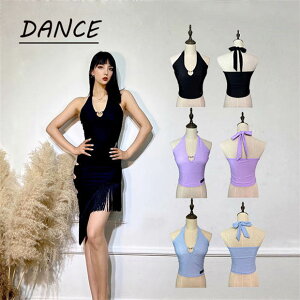 ラテンダンス 上着 女性 首掛け パッド付 レディース ブラック パープル ブルー S M L 練習着 ダンス衣装 競技用 パーティー用 ステージ衣装 ダンスウエア イベント