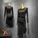 ラテンドレス 長袖 ラテンダンス ダンス衣装 演技服 S/M/L ワンピース 練習着 ワルツ チャチャチャ ラテン ステージ衣装 演出着 演出用