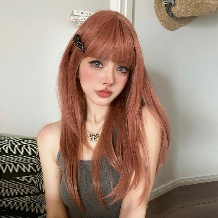 ウィッグ オレンジ系 自然 通気 ウィッグ 前髪 ロング wig ミディアム 自然 ストレートカツラ フルウィッグ セミロング レイヤー レディース かつら 女...