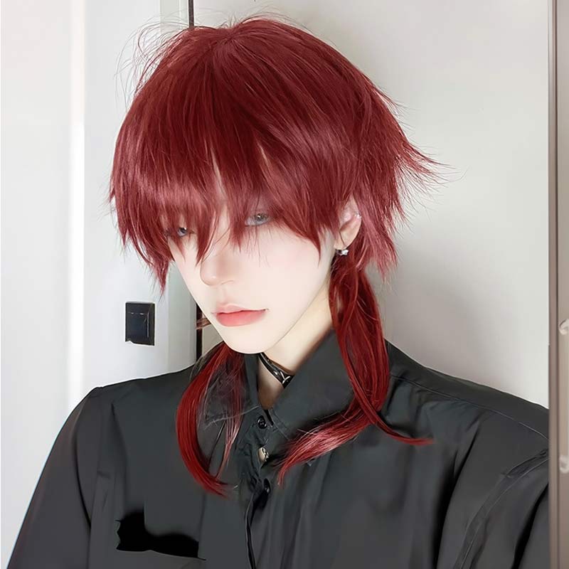 ウィッグ メンズ かつら ショート ウルフ インナーカラー フルウィッグ レッド 男装 赤 男性 原宿 イケメン ハンサム 自然 小顔 耐熱 人気 ファッション...