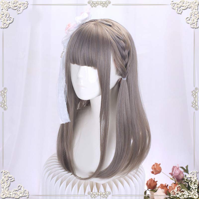 ウィッグ グレー系 ストレート フルウィッグ ミディアム かつら レディーズ カツラ wig 女性 うぃっぐ ぱっつん前髪 女装 ウィッグ ァッション エクステ...