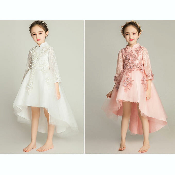 キッズドレス 子供ドレス 演奏会 ミモレ丈 膝丈 前短後長 袖あり 長袖 レッド ワインレッド ピンク ホワイト 100/110/120/130/140/150/160cm dt491c0c0d4グローリーパーク 3