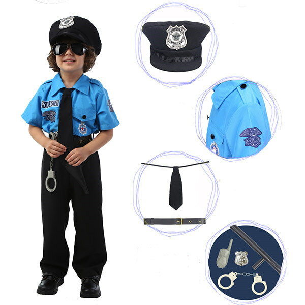 警察官 子供 ハロウィン仮装 衣装 8点セット 警官 フルセットパーティー COSPLAY 幼稚園 演出 コスチューム 男の子 キッズ テーマパーク ポリス 制...