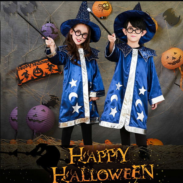 魔法ローブ 子供 ハロウィン仮装衣装 子供衣装 仮装 お化け 魔法使い 万聖節 悪魔 4点セット フ ...