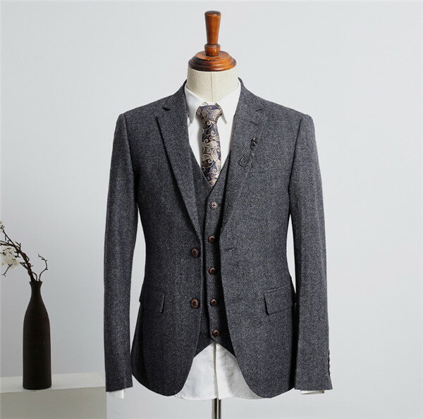 スリーピーススーツ ウール 2ツボタン ビジネススーツ ジレベスト付 3点セット suit お洒落 グレー メンズ大きいサイズ おしゃれ メンズスーツ 結婚式 スリムスーツ 紳士服 ビジネススーツ ジレベスト付 ズボン裾上げ可能 S/M/L/XL/2XL/3XL