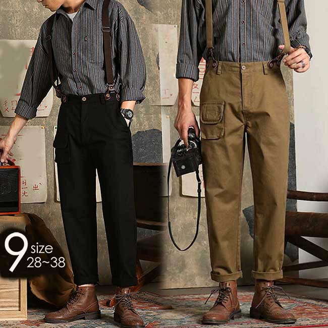オーバーオール メンズ サロペット オールインワン つなぎ 着痩 ブラウン メンズ 大きいサイズ ロングパンツ ワークカーゴパンツ ブラックグローリーパーク