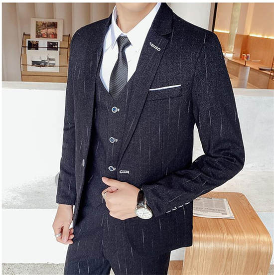 メンズスーツ スーツ メンズ フォーマル ベストスーツ 3ピーススーツ ストライプ 背広 長袖 ビジネススーツ ジャケットスーツ 1つボタン 大きいサイズ リクルートスーツ 卒業式 面接 入学式 花婿 結婚式 メンズスリムスーツ S M L XL 2XL 3XL 4XL 5XL