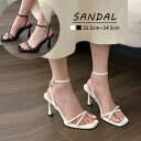 ★250円OFFクーポン配布中★ストラップサンダル ピンヒールヒール ローヒール サンダル 22.5 23.5 24.5 レディース かかと あり ブラック ホワイト ヒールサンダル アンクルストラップ 夏 ベルト 靴 女性 大人 美脚 シューズ