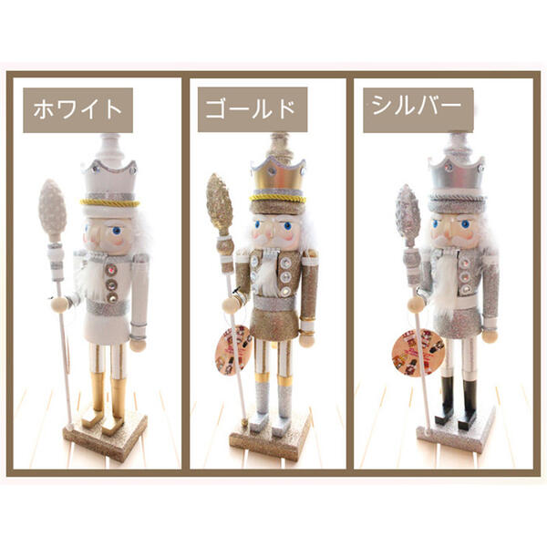 くるみ割り人形 置物 40cm 菓子 兵士 人形 キラキラ 祝日 手作り 工芸品 洋風 部屋 雑貨 逸品 クリスマス 新築祝い 装飾 結婚式 子供 誕生日プレゼント おもちゃ 白 金色 銀色