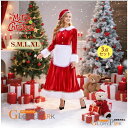 サンタクロース コスチューム レディース 3点セット サンタドレス 帽子 エプロン付き 赤 サンタ衣装 クリスマス パーティー 仮装 衣装 S/M/L/XLサイ...