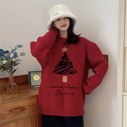 セーター レディース クリスマス ニット クリスマスセーター ニットセーター Xmas Christmas クルーネック サンタ服 長袖 トップス ゆったり 秋冬 体型カバー おしゃれ カジュアル 可愛い 暖かい