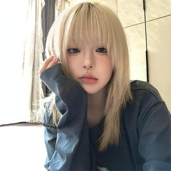 ウィッグ ミディアムへア ストレート ゴールド 金髪 前髪あり フルウィッグ 可愛い コスレ ロリータ ゴスロリ 原宿 レディース コスチューム 仮装 大人 お...