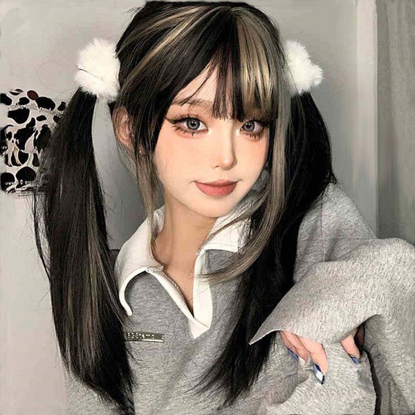 樂天商城 - フルウィッグ かつら 女性 長髪 ストレート メッシュ ブラック ゴールド ロングウィッグ ロングヘア 前髪あり 自然 可愛い キュート ウイッグ wig コスプレ 耐熱ウィッグ 小顔効果抜群 コスチューム 文化祭 学園祭 イベント 韓国風グローリーパーク