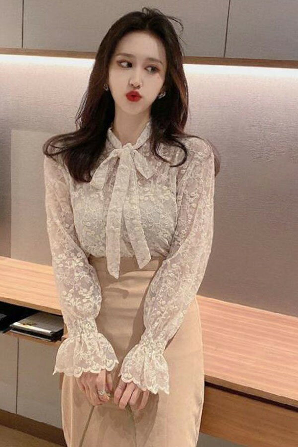 トップス ブラウス レース 透け感 セクシー レースブラウス アンダーシャツ 肌見せ 無地 薄手 きれいめ ブラウン ホワイト 白 着痩せ かわいい 透か 韓国風