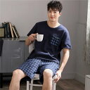 パジャマ メンズ 半袖 綿 夏用 上下セット ナイトウエア ルームウエア パンツ 部屋着 韓国風 大きいサイズ ネイビー ギフト 結婚祝い おしゃれ 父の日 男...
