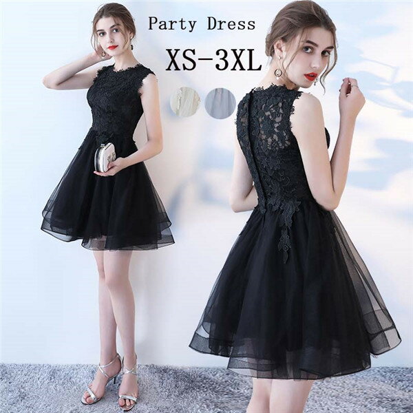 パーティードレス 膝上 結婚式ドレス ノースリーブ お呼ばれ ウェディングドレス ミニ フォーマル 刺繍 セレブ パーティ 2次会 パーティードレス フォーマル 入園式 卒業式 発表会 XS/S/M/L/XL/2XL/3XL 黒 金色 グレー da254d4d4d4グローリーパーク