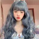 フルウィッグ ロリータ lolita ぱっつん前髪 グレー ブルー アッシュ 日常 ウェーブ 巻き髪 ウィッグ 原宿風 かつら グレー レディース コスプレ 普...