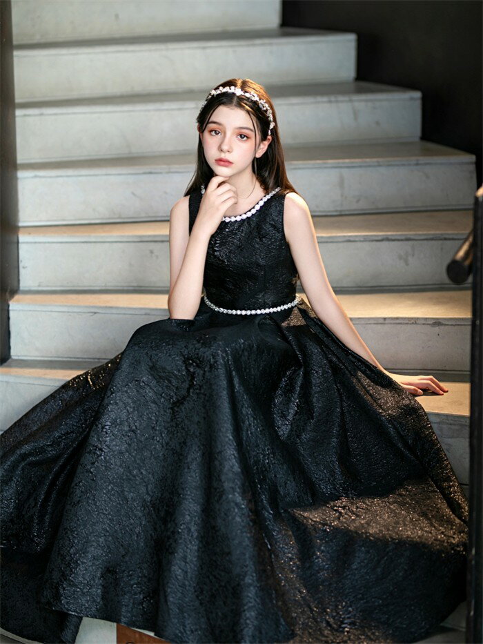 ピアノ発表会 ドレス 子供 女の子 発表会 ドレス 子ども ワンピース ブラック 黒 ノースリーブ 半袖 お祝い日 演奏会 音楽会 フォーマル 誕生日 撮影 パーティー ジュニア キッズ ロングドレス ロング 中学生 高校生 可愛い 七五三 d1351d7d7z7グローリーパーク 3