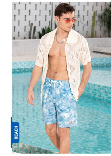 水着 メンズ サーフパンツ ブルー 総柄 海パン サーフショーツ ボードショーツ ハーフパンツ 大きいサイズ 膝丈 ひざ丈 プール 海 海水浴 サーフィン サウナ おしゃれ 水陸両用 吸水速乾 耐塩素 uvカット ロング