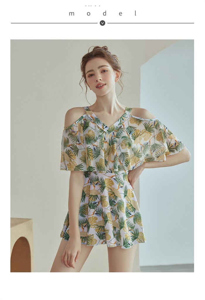 ワンピース水着 体型カバー水着 レディース ノンワイヤー 半袖 ママ水着 オトナ女子 20代 30代 40代 オールインワン 可愛い 大きいサイズ 3L 4L グリーン オレンジ ショートパンツ 露出控えめ