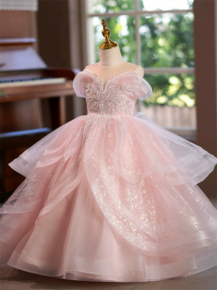 ドレス 子供 発表会 ピンク 結婚式 女の子 ピアノ発表会 ジュニア 100 110 120 130 140 150 160 フォーマル ワンピース コンクール 袖無し ノースリーブ ロング ロングドレス キッズドレス パーティドレス キッズ 上品 かわいい おしゃれ コンサート 舞台 イベント 七五三 3