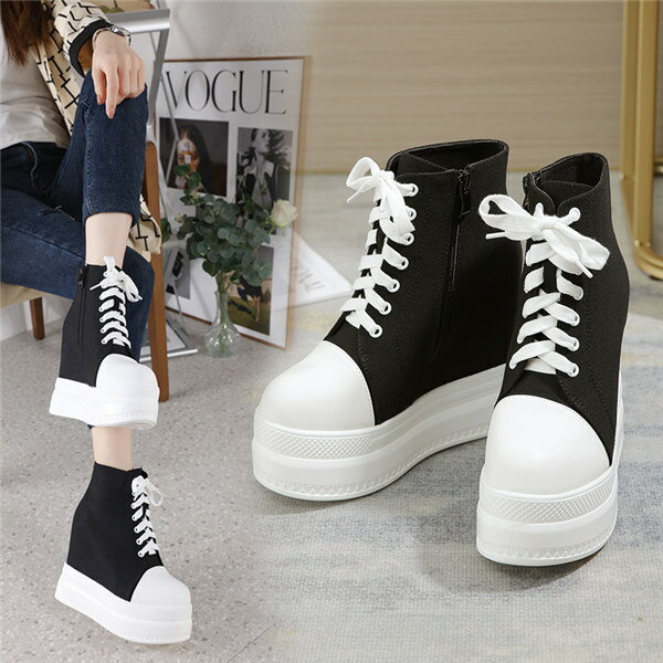 厚底スニーカー レディース 編み上げタイプ シューズ カジュアル ウォーキングシューズ ブラック おしゃれ かわいい 大きいサイズ 履きやすい 旅行 通勤 通学 人気 靴 厚底 シンプル 無地 美脚 身長アップid084c0グローリーパーク