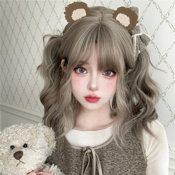 巻き髪ウィッグ レディース フルウィッグ ミディアム ぱっつん前髪 前髪あり 可愛い かわいい 大人用 コスプレ ロリータ ゴスロリ コスチューム 原宿風 仮装 超自然 かつら wig4 Lolita 小顔 文化祭