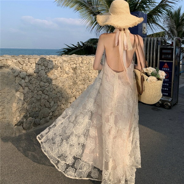 Rakuten - リゾートワンピース 背中開き 体型カバー 夏ワンピ ロングワンピース 沖縄 海外旅行 レディース マキシワンピース おしゃれ 大人可愛いグローリーパーク