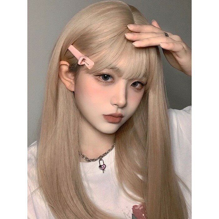 ウィッグ フルウィッグ 長髪 ゴールド ロング ストレート ロングウィッグ ぱっつん前髪 前髪あり ハロウィン 原宿風 かつら コスプレ 可愛い コスチューム ...