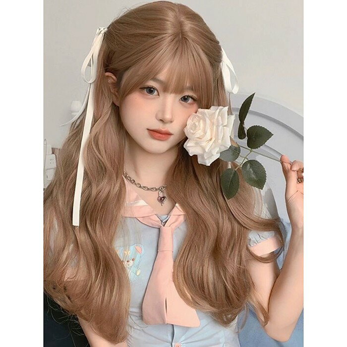 ウィッグ フルウィッグ 長髪 ゴールド ロング 巻き髪 ロングウィッグ ぱっつん前髪 前髪あり ハロウィン 原宿風 かつら コスプレ 可愛い コスチューム 仮装...