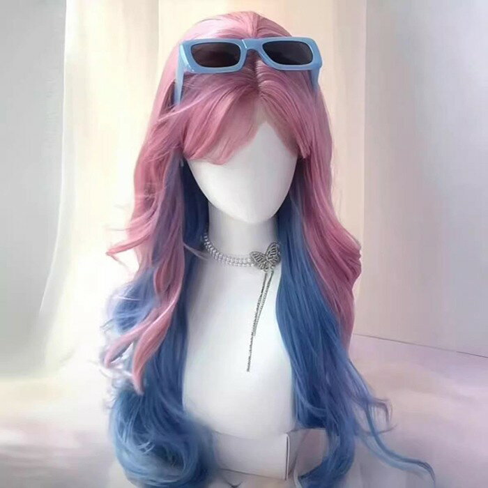 ウィッグ フルウィッグ 長髪 ブルー×パープル ロング 巻き髪 ロングウィッグ ハロウィン 原宿風 かつら コスプレ 可愛い コスチューム 仮装 大人用 普段使...