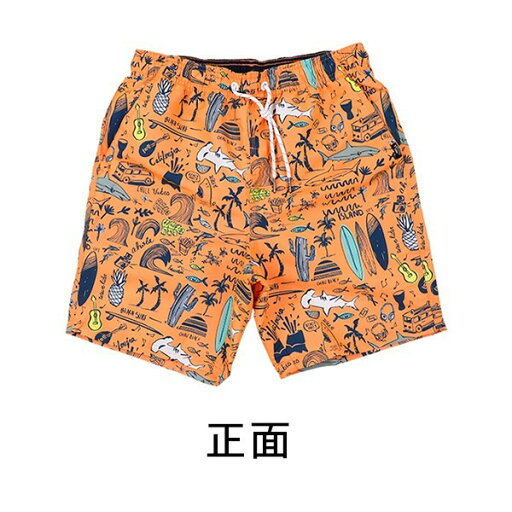 水着 メンズ サーフパンツ 速乾 ショートパンツ 短パン 水陸両用 ビーチパンツ 大きいサイズ 海パン 総柄 スイムパンツ リゾート 海 プール 行楽 レジャー 旅行 サーフィン オレンジ S/M/L/LL/3L/4L