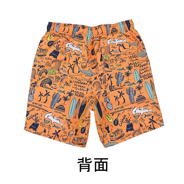 水着 メンズ サーフパンツ 速乾 ショートパンツ 短パン 水陸両用 ビーチパンツ 大きいサイズ 海パン 総柄 スイムパンツ リゾート 海 プール 行楽 レジャー 旅行 サーフィン オレンジ S/M/L/LL/3L/4L