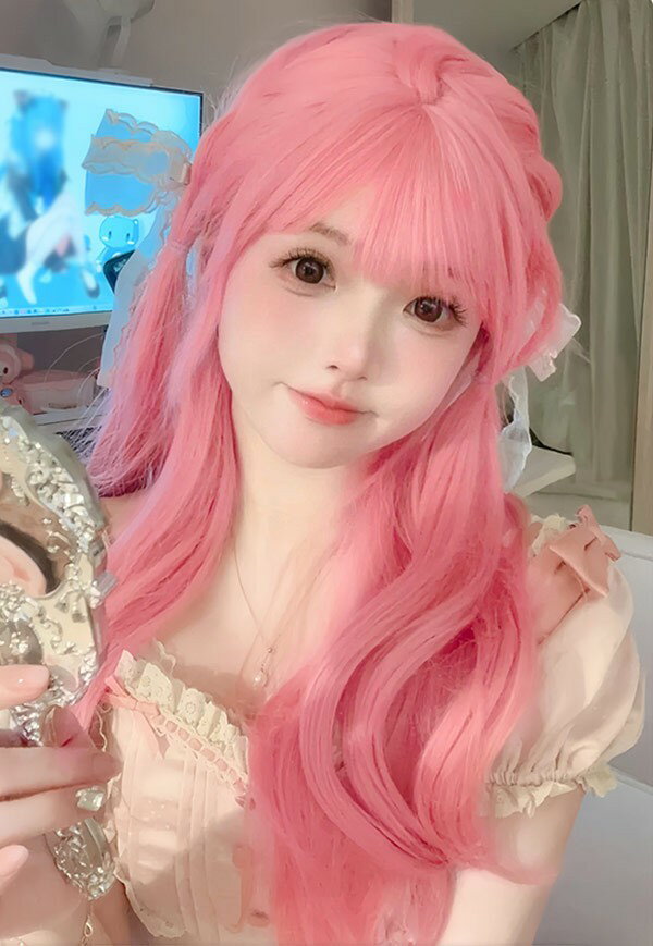 フルウィッグ レディース ふんわり前髪 前髪あり 原宿風 かつら ぱっつん前髪 コスプレ 可愛い コスチューム 仮装 大人用 文化祭 イベント 学園祭 文化祭 学芸会 舞台 演劇 変装 ハロウィン ピンク