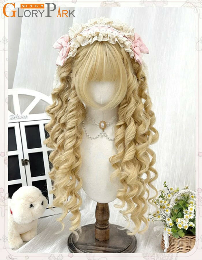 ウィッグ lolita ゴールド ロリータウィッグ ロングカール 前髪あり コスプレ 仮装...