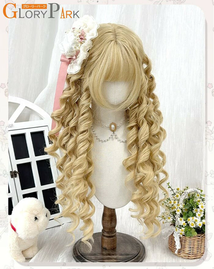 ウィッグ lolita ゴールド ロリータウィッグ ロングカール 前髪あり コスプレ 仮装...