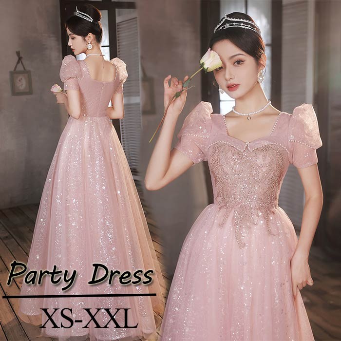 樂天商城 - 発表会 ドレス ロングドレス ピンク ピカピカ ロング 結婚式 演奏会 ロングドレス ボリューム袖 大人 二次会 ピアノ 発表会 袖あり 演奏会 プリンセス 20代 30代 大人 上品 発表会 お呼ばれドレス ad023m3m3z7グローリーパーク