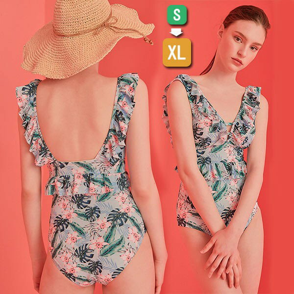 乐天商城 - ★300円OFFクーポン配布中★ 水着 レディース 一体型 花柄 ローレグ ハイウエスト セクシー 可愛い フリル 体型カバー 着痩せ パッド付 かわいい 女性 海水浴 温泉 韓国風 ホワイトグローリーパーク