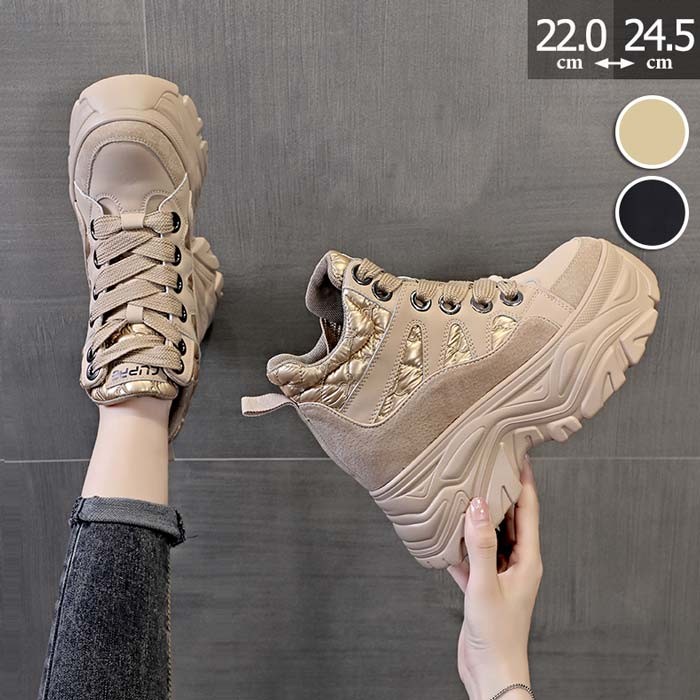 樂天商城 - 厚底 スニーカー 靴 レースアップ レディース ハイカット スニーカー 編上げタイプ 歩きやすい 痛くない 美足 防寒 秋冬 韓国 ベージュ ブラック 通勤 大人 22.0 22.5 23.0 23.5 24.0 24.5 25.0グローリーパーク