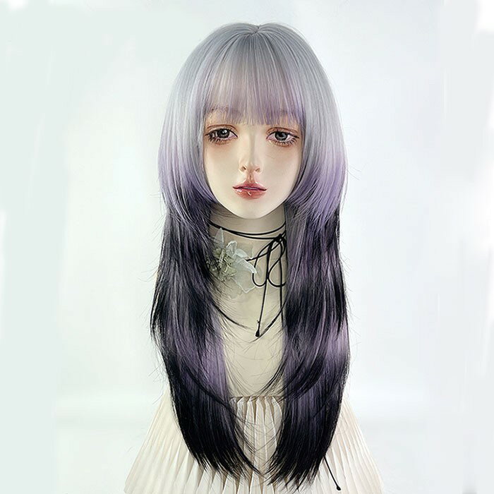 ウィッグ フルウィッグ グラデーション ロングウィッグ ぱっつん前髪 ロリータ 前髪あり レッド 姫ウィッグ ハロウィン 原宿風 韓国風 かつら コスプレ 可愛い コスチューム 仮装 大人用 普段使い 文化祭 イベント 学園祭 演劇 舞台 学芸 FreeSize パープルグローリーパーク