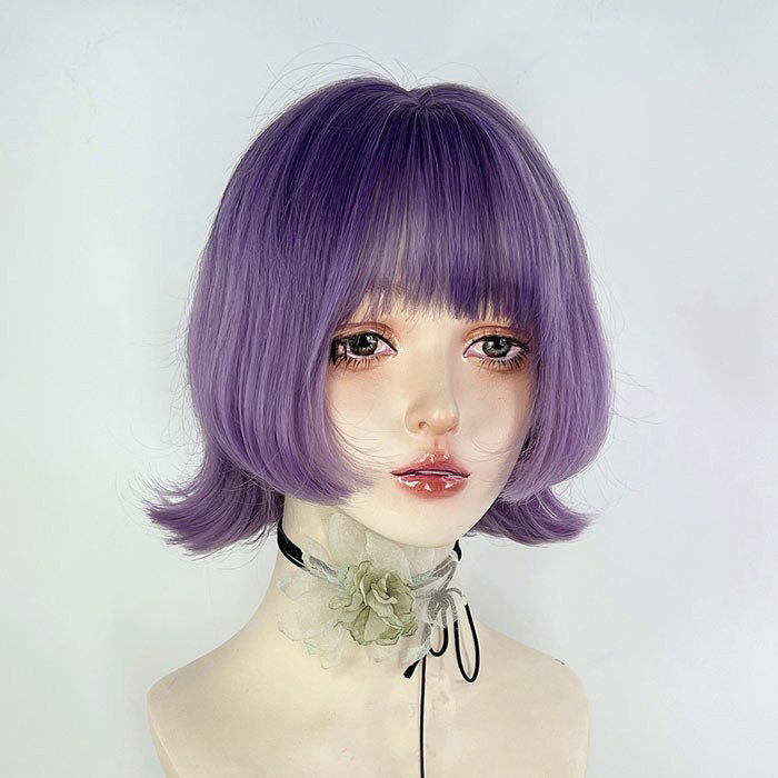 ウィッグ フルウィッグ 波ウェーブ 短髪 巻き髪 ぱっつん前髪 ロリータ 前髪あり グラデーション ハロウィン 原宿風 韓国風 かつら コスプレ 可愛い コスチューム 仮装 大人用 普段使い 文化祭 イベント 学園祭 演劇 舞台 学芸会 パープルグローリーパーク